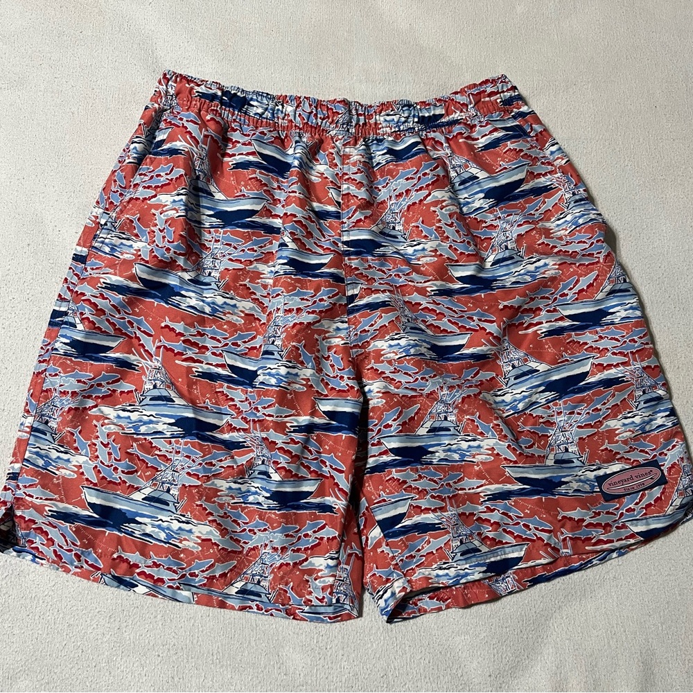 Vineyard‎ Vines Mens Medium Swim Trunks Red Graphic Print Beach Outdoor
